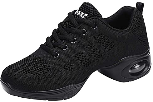 Scarpe da ballo per donna con allacciatura a rete, ammortizzazione ad aria, scarpe da allenamento da ballo, scarpe da ginnastica da ballo, scarpe da danza jazz, scarpe da ballo da ginnastica, nero 1