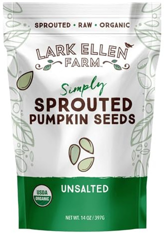 Lark Ellen Farm Sprouted Organic Pumpkin Seeds – Raw, Unsalted, Air-Dried Pepitas for Snacking, Salads, Trail Mix – USDA Organic, Non-GMO, Vegan, Gluten-Free, Resealable Bag (14 oz, 1 Pack)