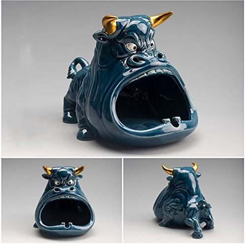Cutfouwe mülleimer klein，Kreatives Keramik Wall Street-Bull-Design Größe：12 * 18.5 * 13cm/0.5kg，blau-C