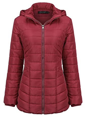 YUNCLOS Parka invernale da donna con cappuccio, giacca calda in piuma con cappuccio, parka da donna a lunghezza media per l'inverno, cappotto da esterno, Colore: rosso, XXL