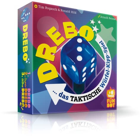 funbot | Drebo | Das lustige Würfelspiel für die ganze Familie | Taktisches Bingo-Spiel mit Dreh- und Kipp-Würfel | Familienspiel ab 7 Jahren für 2–4 Spieler | Deutsch