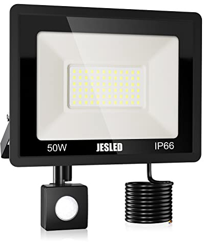 JESLED 50W LED-Strahler Außenbereich mit Bewegungsmelder, 4500LM Flutlicht, 72 LEDs 6000K Außenbeleuchtung für Garten, Patio, Garage, Eingang