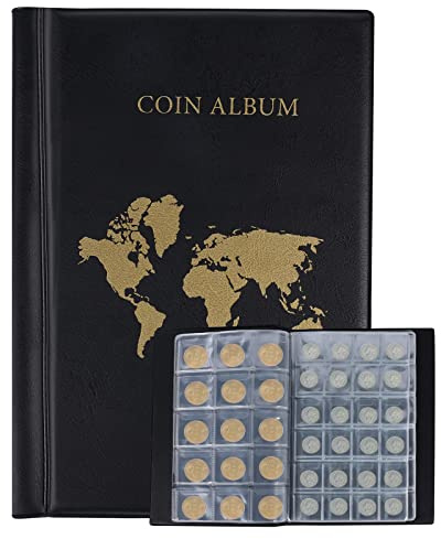 300 Tasche / 14 Pagine Album per Monete da Collezione, Raccoglitore Monete da Collezione con Copertina Rigida in Pelle Libro per Monete da Un Penny per Collezionisti (2 Misure di Monete)