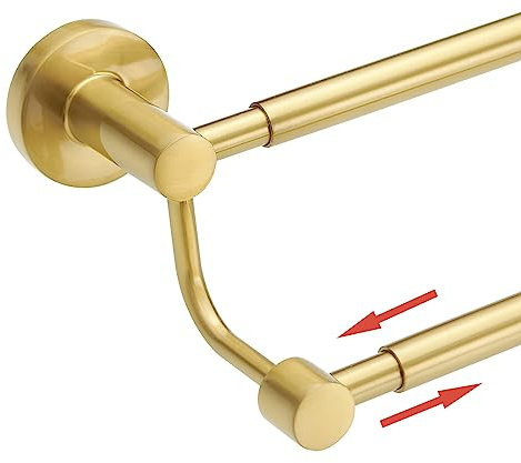 BESy Adjustable 16-26 Inches Double Bath Towel Bar for Bathroom SUS304 Stainless Steel Towel Holder, Hotel Style Wall Mount with Screws Hand Towel Bar，Towel Rack Rod Hanger, Brushed Gold Finish