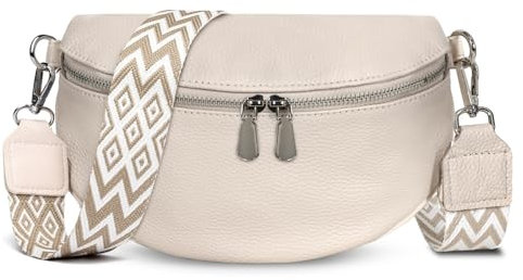 TANTOMI Umhängetasche Damen Leder, Crossbody Bag Mit Breitem Gurt, Bauchtasche Stylisch, Elegante Gürteltasche