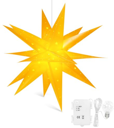 3D Weihnachtsstern Beleuchtet Fenster Batterie mit Timer 45cm led Weihnachtsbaumspitze Stern, Leuchtstern Stern Zum Dekorieren von Weihnachtsbaum, Innenhof, Balkon Und Garten