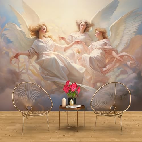 Angels in The Sky Oil Painting Wallpaper, Mythological Mural Art for Home & Office Decoration, Peel and Stick (Textile Vinyl, 197''Wx104'' H)