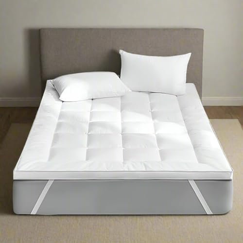 ADSIN Microfibre Mattress Topper 4 Inch/10cm Supersoft Heavy Fill Box Stitched and Elasticated Corner Straps Double