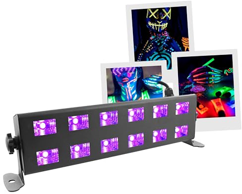 Boomtone DJ UV LED BAR 12X1W Noir - Barre de lumière noire puissante et compacte - 12 LED UV de 1W - Lampe UV - Pour clubs, les fêtes et événements artistiques.