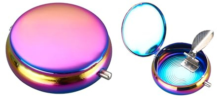 Taschen ASCHENBECHER Rainbow Ø5,5cm mit Deckel aus Metall rund mini mit Ablagefläche Reiseaschenbecher Taschenaschenbecher Reise Outdoor 3-Varianten 06 (Pink)
