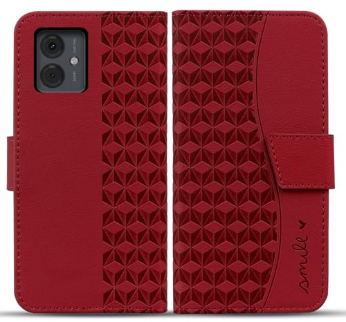 Rostsant Funda Motorola Moto G14 Carcasa de Cuero PU Billetera Magnético Funda del Libro con Ranuras para Tarjetas para Motorola Moto G14 Rojo