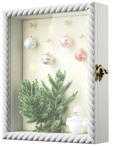 Alsonerbay Shadow Box Frame 8 x 10, Wood Shadow Box Display Case with Twist Shape Door and Glass Window, Deep Memory Box Picture Frame for Wedding, Graduations, Anniversary White