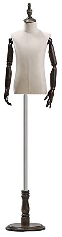 Halber Schaufensterpuppen-Torso im Retro-Stil für Jungen und Mädchen im Alter von 2 bis 8 Jahren, Schaufensterpuppe für Kleidungsstücke mit Holzarmen und rundem Sockel, höhenverstellbare Kinderpuppenp