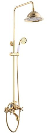 HOARLICN Retro Gold Duschset, Thermostat Duschamatur Regendusche Duschkop Mit Handbrause 4,92 Fuß Duschschlauch HöhenverstellbarEdelstahl Kopfbrause Regendusche Duschset