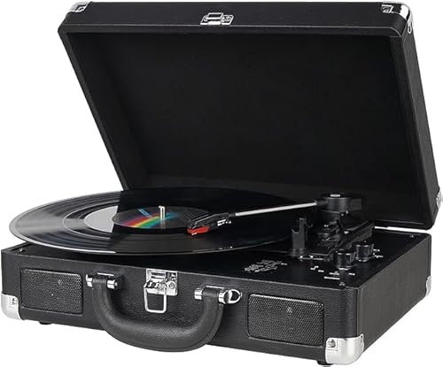 Mersoco Blueooth-Plattenspieler, Plattenspieler mit integrierten Lautsprechern, 3 Geschwindigkeiten, tragbares Vintage-Gehäuse, inklusive RCA-Ausgang/AUX-IN