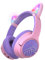 PowerLocus Bluetooth Kopfhörer Kinder, Kinderkopfhörer Over Ear mit 74/85/94dB Lautstärkebegrenzung, LED-Leuchten, Kabellos & Aux-Kabel Faltbare Kopfhörer mit Mikrofon (Lila/Rosa)