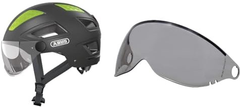 ABUS 86938 Fahrradhelm, Schwarz (Titan), L (56-61 cm) & Ersatzvisier für die Fahrradhelme Pedelec 2.0, Hyban ACE 2.0 und HUD-Y ACE – Fahrrad- und Helmzubehör – Helmvisier, Clear (klar)