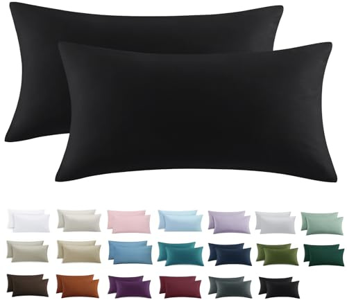 Tifschlaf Kissenbezug 40 x 80 2er Set - Kopfkissenbezug 40x80 Schwarz mit Reißverschluss aus Mikrofaser Weich, 40x80cm Pillow Case