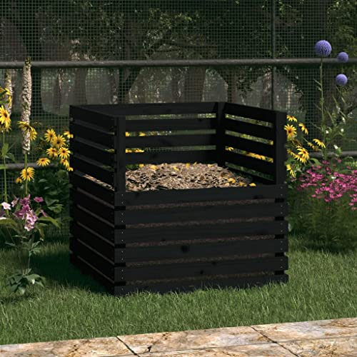 LLEZKBR Home & Garden - Compostiera in legno massello di pino nero, 80 x 80 x 78 cm