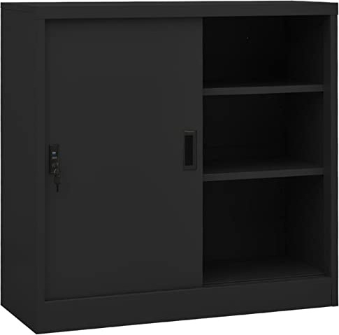 IKAYAA Armadio per Ufficio Anta Scorrevole Armadio Ante Scorrevoli Mobili Ufficio Armadietti con Chiave Armadio in Metallo Armadietto Multiuso in Acciaio-Antracite-90x40x90cm