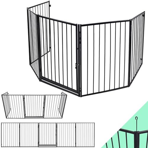 PEILU Barrière de protection de cheminée, noire, avec porte, en métal, protection des enfants, des animaux, 305 cm