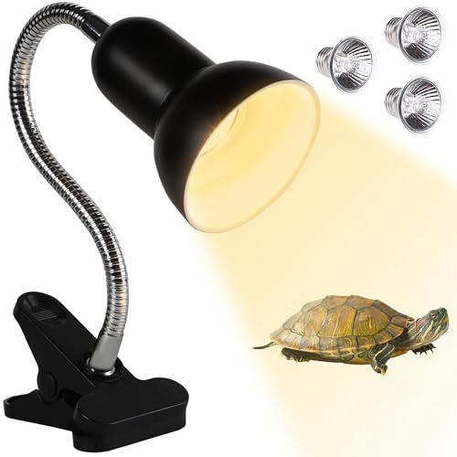 DONGTATA Lampada Riscaldante per Tartarughe con 2x50W e 1x25W Lampadine UVA UVB Lampada per Terrario con Morsetto Girevole a 360 Gradi e Collo Flessibile per Rettile e Acquario