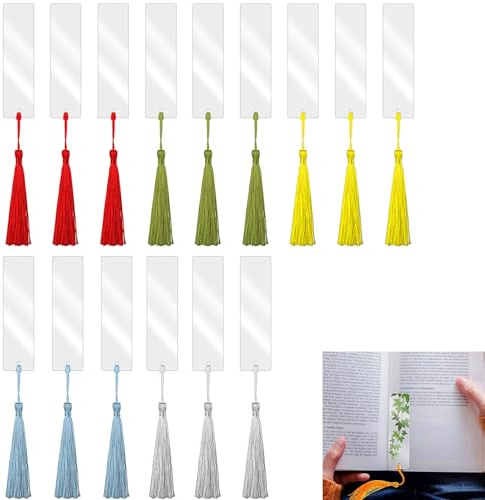 Batheidon 12 Stück Acryl Lesezeichen Rohlinge, Blanko Bookmark, Lesezeichen Kinder, Inklusive 12 Bunte Quasten (Zufällige Farben), für DIY, Geschenkanhänger und Kreativprojekte