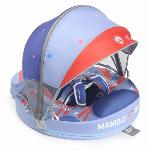 GENTEACO Mambo Baby Pool Float with Removable Canopy 3-24 Months Baby Float Soft Waterproof Infant Swim Float Add Tail Avoid Flip Skin-Friendly Material Swim Trainer for Toddler Boys Girls Girls