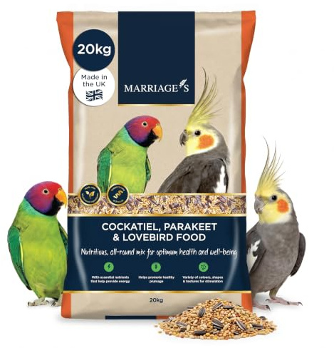 Marriage's Cockatiel, Parakeet & Lovebird Maintain Healthy Plumage & Skin 20kg | Bird Seed Mix with Oats, Nyjer Seed, and Millet, Packed with Fibre and Protein