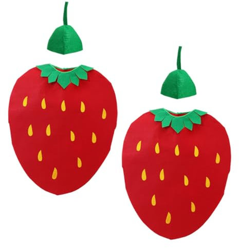 KOMBIUDA Disfraz De Fresa y Fruta Para Niños Pequeños, Talla Única, Tela No Tejida Transpirable, Conjunto 2 Piezas Gorro, Cosplay Para Guardería y Fiestas Temáticas Escolares