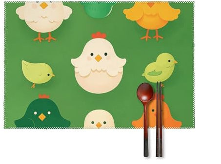 Tischsets für den Esstisch, mehrere Hühner-Themen, Platzsets, 6 Stück, rutschfest, hitzebeständig, waschbar, Tischschutzmatte für drinnen und draußen, quadratische Essmatten
