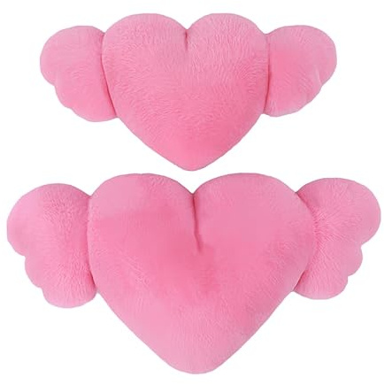 Cojín cervical en forma de corazón para el asiento del conductor – Cojín en forma de corazón con alas de ángel – 2 cojines de felpa en forma de corazón con alas de alas, cojín de coche