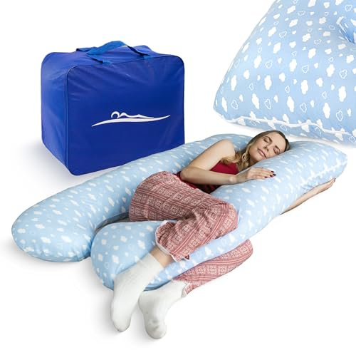 MKS KomfortKissen ORIGINAL - Premium Orthopädisches Kuschelkissen | Körperkissen | Seitenschläferkissen - Für besseren Schlaf und gegen Rückbeschwerden, 100 x 150 cm (Baumwolle (Standard) / Wolken)