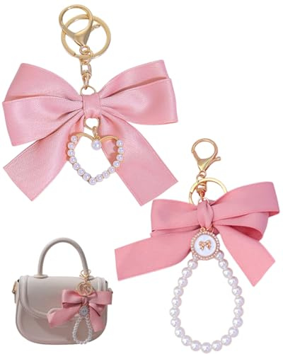 MYGLOAR 2 Schlüsselanhänger mit Perlenschleife, elegante Geldbörsen-Schlüsselanhänger für Damen, Armbänder für Taschen, Handys, Geldbörsen, Schlüsselanhänger, bag charms, taschen anhänger,bag charm