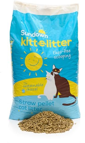 Kitt-e-litter by Sundown| Premium Straw-Based Cat Litter | Natural, Biodegradable, Compostable & Hypoallergenic | Low-Dust Non Clumping Cat Litter for Odour Control | Eco-Friendly Cat Sand (30L)