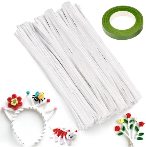 XRXYMQ Pfeifenreiniger 200 Stück 30 cm Weiß Chenilledraht DIY Set | Pfeifenputzer 30 cm, weiß, flexibel und formbar, ideal für DIY Basteln, Blumen, Dekoration und kreative Handwerksprojekte