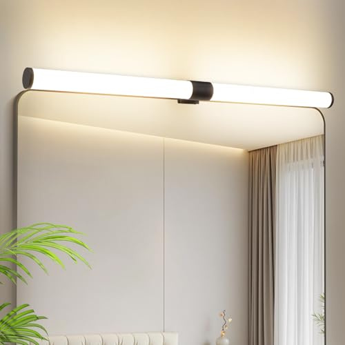 meoaow Spiegelleuchte Bad LED Spiegelleuchte - 8W Badezimmer Lampe 60CM | Badlampe Wand Schwarz Klemmbar Wasserdicht IP44 Wandleuchte 4000K Neutralweiß Modern Badlampe für Badschrank Keller Küche