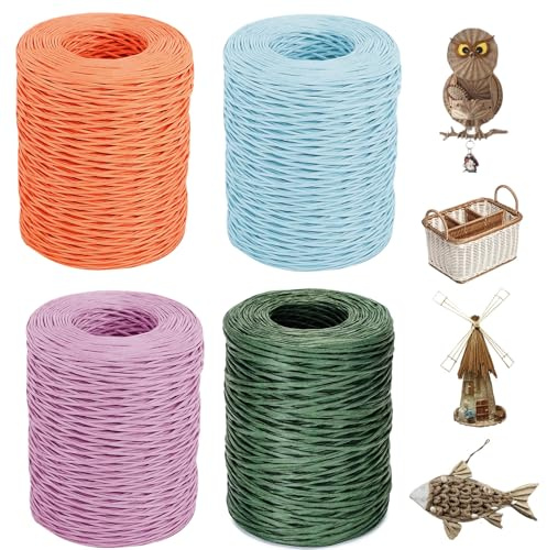 4 x 50 m papperstråd naturlig järntråd papperssnöre för pyssel 2 mm blomtråd dekorativ tråd pappersslingningstråd för buketter förpackning, bröllop, jul, present dekoration och gör-det-själv (2)