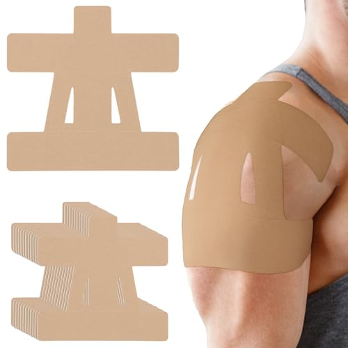 Anglechic 12 Count Kinesiology Tape for Shoulder Pain Relief Pre Cut Sports Waterproof Breathable Enhance Elastic Kinesiology Athletic Tape for Shoulder Support and Muscle Sports (Skin Color)