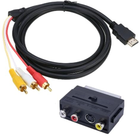 Reapyyt Câble Adaptateur 2 en 1 Compatible vers Câble Péritel Connecteur Audio Mâle S-Vidéo vers 3 Péritel pour Port TV
