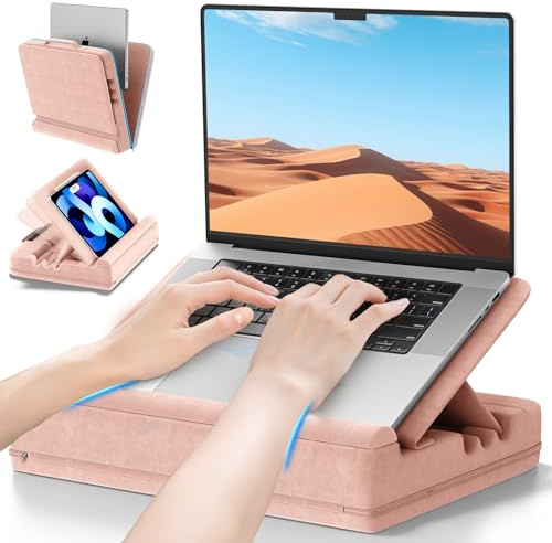 Heyife Laptop Kissen für Knietablett, Tablett Kissen Ständer, Laptoptisch Schoß fürs Bett/Sofa, Verstellbare Lap Desk Unterlage für bis zu 15″ PC/Mac, Tablet, iPad, Kindle, Rosa
