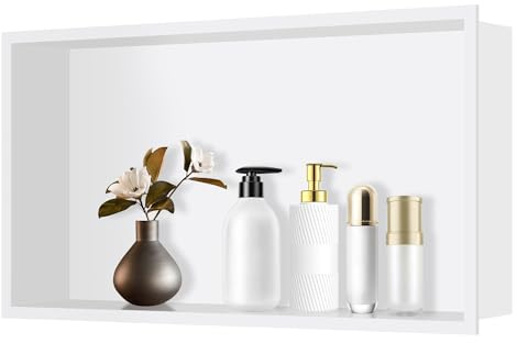 FTL Nicchia da Parete Doccia in Acciaio Inox 60 x 30 x 10 cm,Bianca Nicchia da Bagno da Incasso,Nicchia per Doccia Senza Telaio,Nicchia per Bagno, Nicchia Mensole Singolo Strato