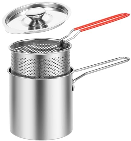 TUANZUN Cooking Oil Filter,Oil Strainer Deep Fryer Pot With Basket And Lid Stainless Steel Deep Fryer Strainer Basket Fries Fish Chicken Fried Food Cooking Pot(Set A)