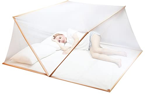Balakaka Zanzariera Letto Facile da Installare, Maglia Fine Mosquito Net per Campeggio Casa Esterna, Pop Up Zanzariere a Doppia Porta Leggero e Traspirante 160 x 190 x 80cm, Cammello