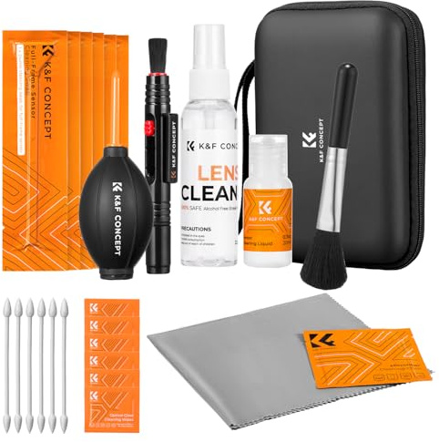K&F CONCEPT 25 en 1 Kit de Nettoyage pour Appareil Photo avec Stylo, Soufflante, Chiffon Nettoyage, Liquide, 24MM Nettoyeur Capteur Plein Format, Brosse pour Objectif d'Appareil Photo DSLR, Téléphone