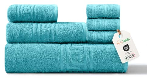 nice homeit Juego de Toallas de 100% algodón – 100 x 150 cm – Juego de Toallas para baño Extra Grandes – Suaves y Altamente absorbentes – Fabricado en Italia (Azul Agua)