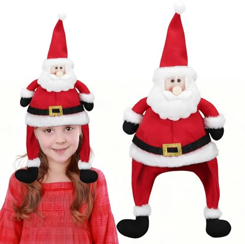 Qunkun Weihnachtsmütze Plüsch, Weihnachtsmann Mütze Rot, Lustiger Nikolausmütze, Weihnachtsmann Mütze mit Langen Beinen, Lustiger Nikolausmützen für Erwachsene Weihnachten Geschenk