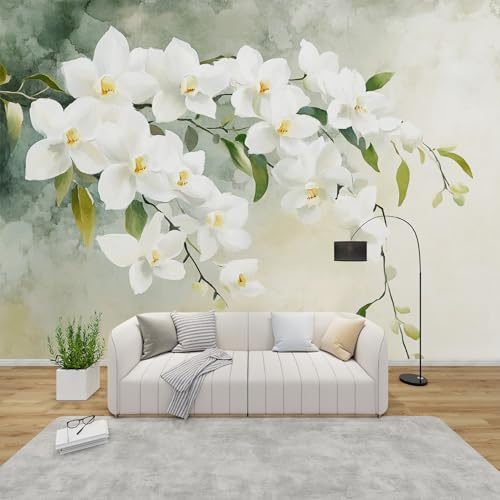MMYAOKEN Papier Peint Panoramique Fleurs 350x256 cm - Décoration Murale Floral Vert - Tapisserie Murales Papier Peint Intissé pour Chambre Salon - Poster Tableaux Photo Muraux