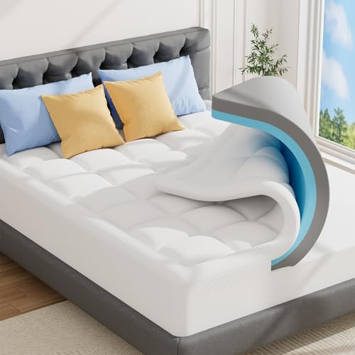 ABENE 4 Inch Dual-layer Memory Foam Mattress Topper with Bamboo Pillow Top Cover for Back Pain Relief, with OEKO-TEX & CertiPUR-US (King 150x200cm,10cm)