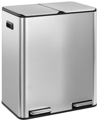 STEELSØN Elyron Mülleimer 2 Fächer, 2x30L, Edelstahl Silber, Geruchsfilter | Mülltrennsystem Küche, Tretmülleimer mit Soft-Close-Deckel, Abfalleimer mit Inneneimern, Recycling & Restmüll, Mülltrenner